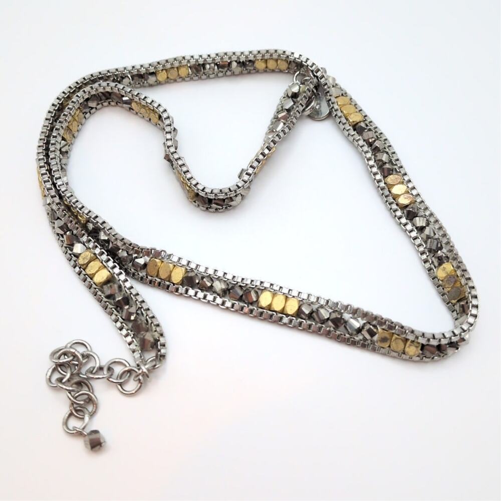 Stella & Dot Luna Two Tone Beaded Metal Triple Wrap Chain Bracelet/Necklace - Picture 3 of 6